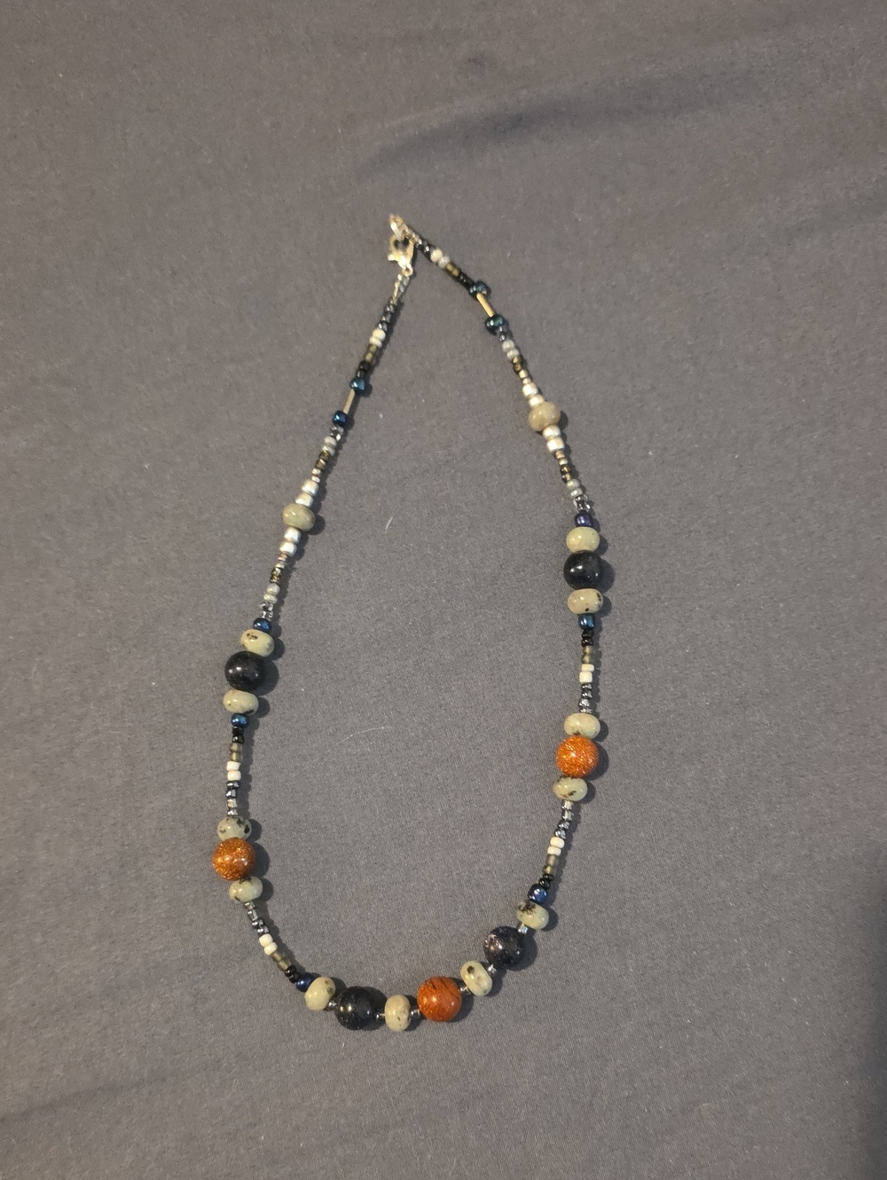 Handcrafted Multicolor Crystal Beaded Necklace - Blue, Black, Cream & Orange